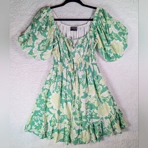 123-Anthropologie Green Floral Mini Dress